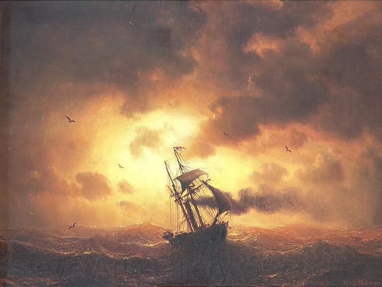 marcus larson Stemship in Sunset Norge oil painting art